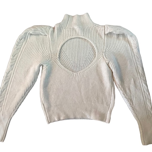 NWT EXPRESS CREAM CABLE KNIT PUFF SLEEVE OPEN BACK FITTED SWEATER SIZE XS - Picture 7 of 10